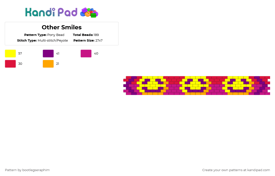 Other Smiles - Pony Bead Pattern by bootlegseraphim on Kandi Pad - pink,yellow