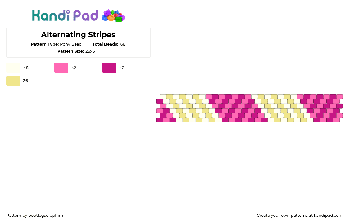 Alternating Stripes - Pony Bead Pattern by bootlegseraphim on Kandi Pad - diagonal,stripes,cuff,pink,yellow