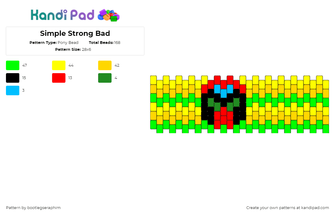 Simple Strong Bad - Pony Bead Pattern by bootlegseraphim on Kandi Pad - strong bad,homestar runner,nostalgia,animation,character,cuff,red,yellow,green