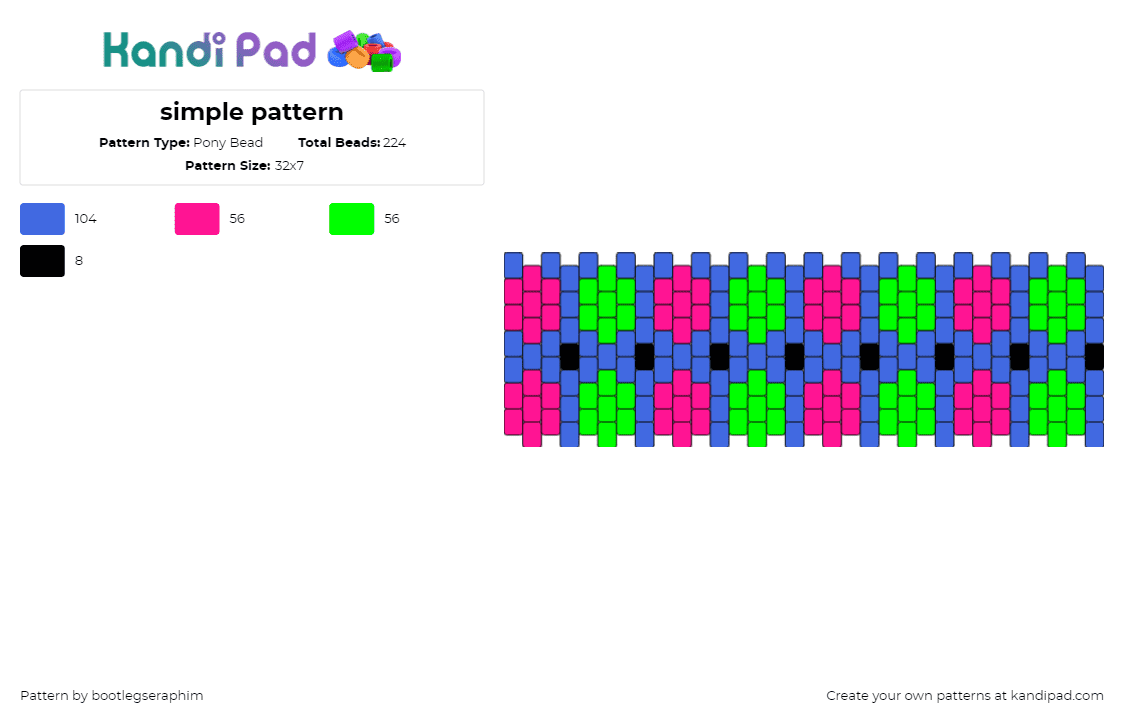 simple pattern - Pony Bead Pattern by bootlegseraphim on Kandi Pad - neon,repeating,cuff,pink,green,blue