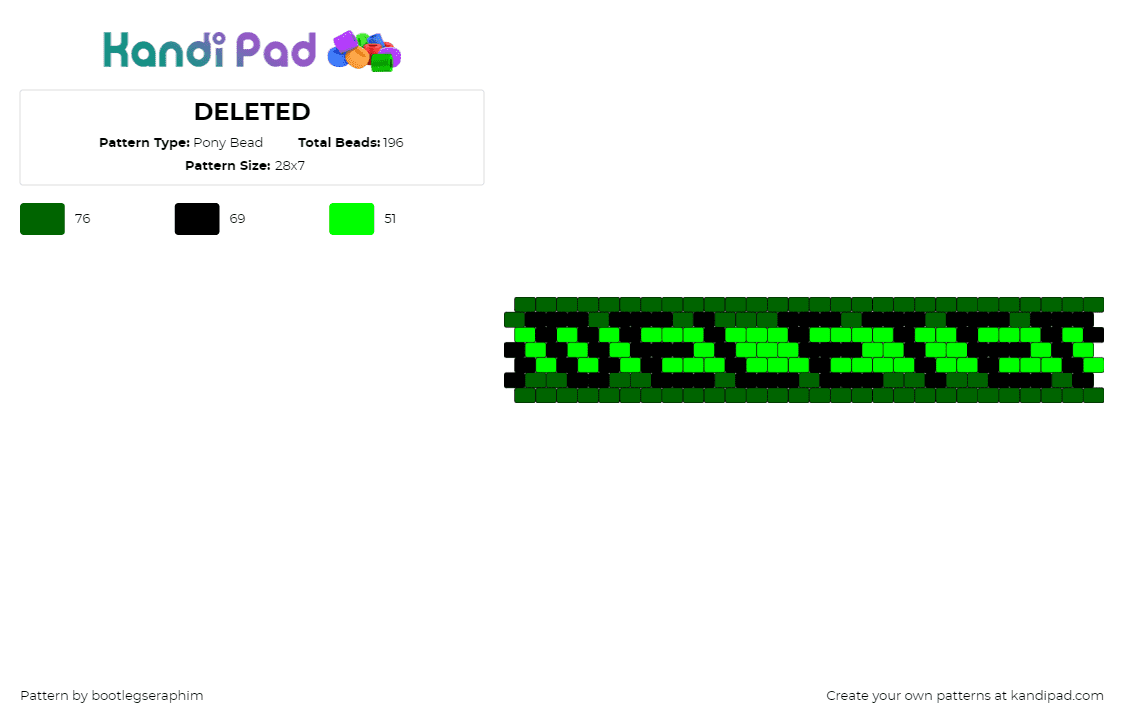 DELETED - Pony Bead Pattern by bootlegseraphim on Kandi Pad - deleted,text,neon,glow,cuff,green