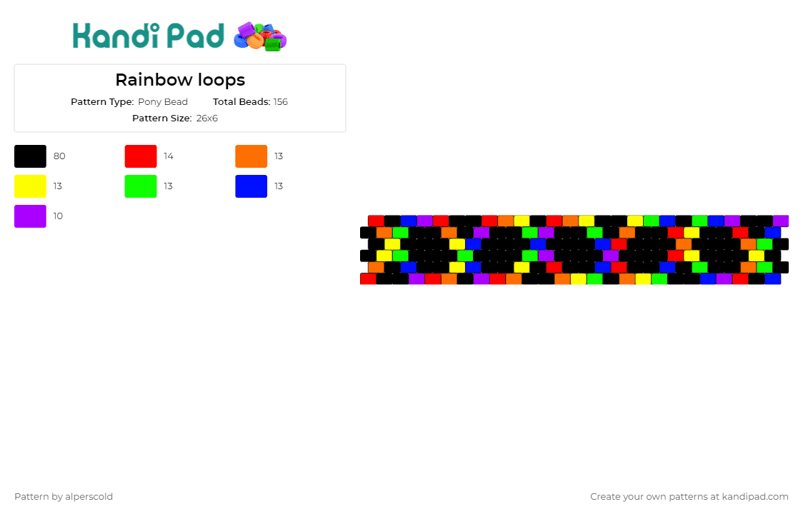 Rainbow loops - Pony Bead Pattern by alperscold on Kandi Pad - rainbow,spiral,loops,cuff