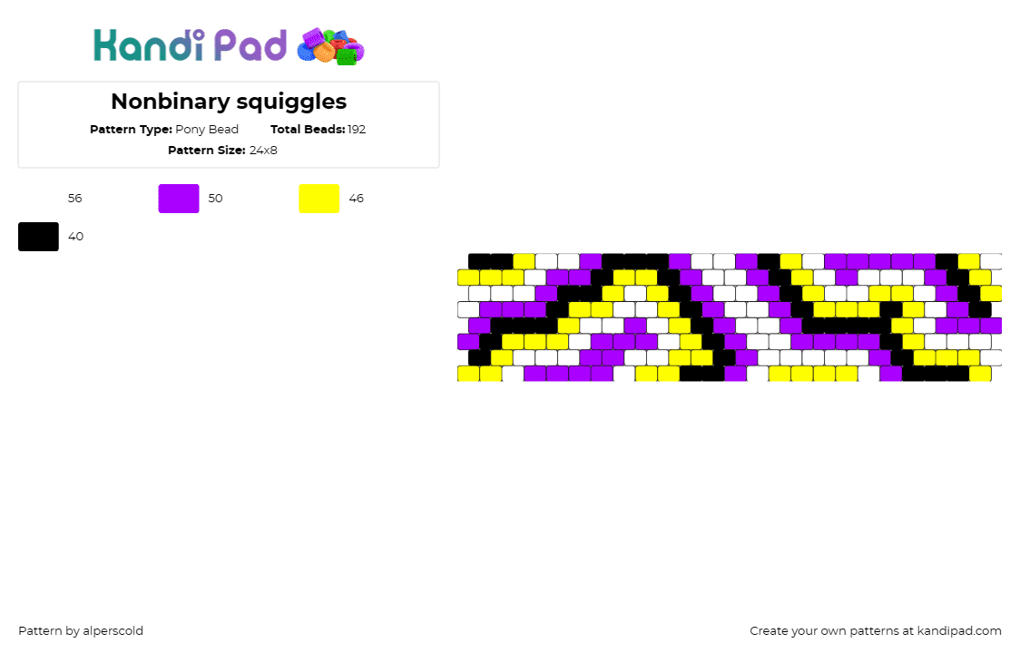 Nonbinary squiggles - Pony Bead Pattern by alperscold on Kandi Pad - nonbinary,pride,swirls,trippy,cuff,heatmap,yellow,purple,white