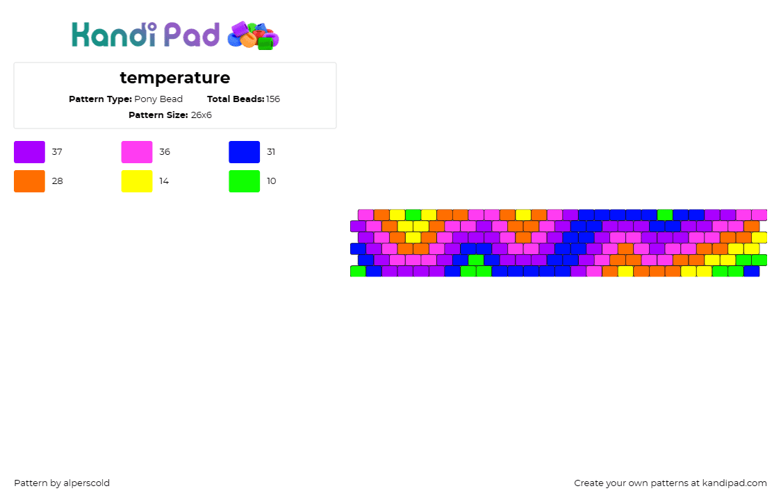 temperature - Pony Bead Pattern by alperscold on Kandi Pad - temperature,heatmap,swirls,drip,trippy,colorful,cuff,pink,blue