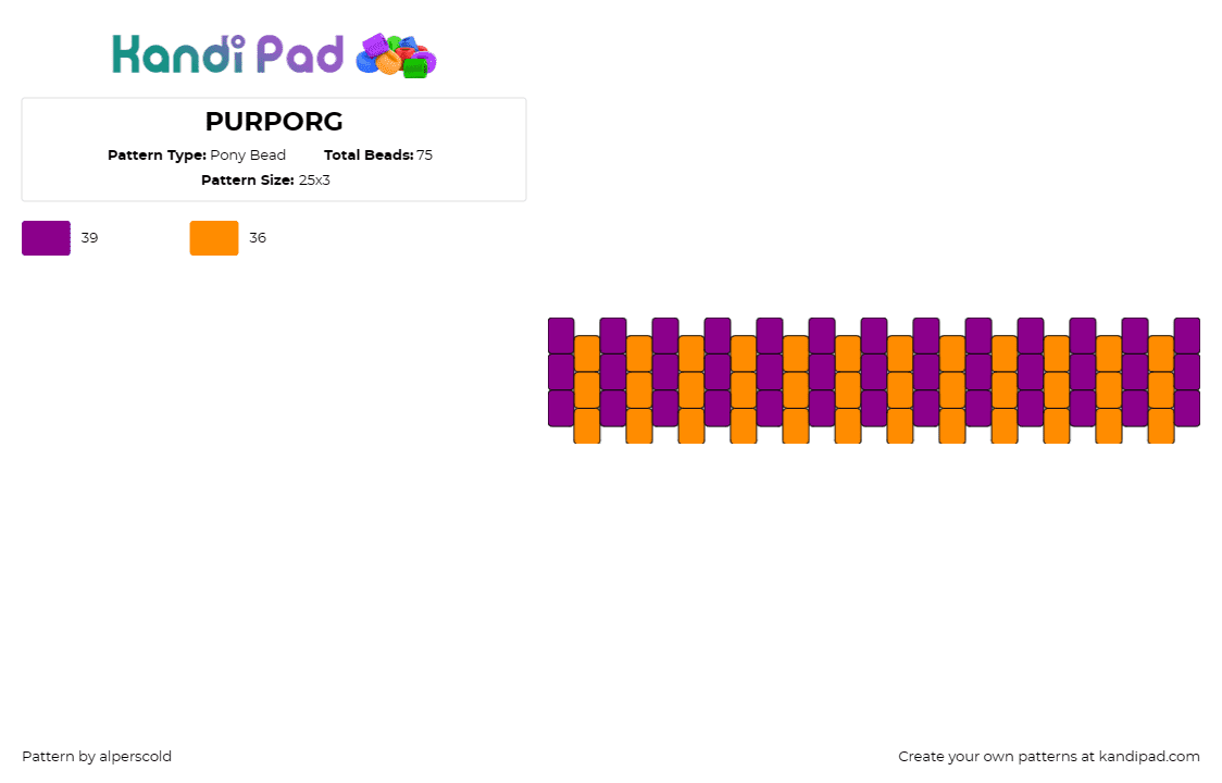 PURPORG - Pony Bead Pattern by alperscold on Kandi Pad - simple,vertical,stripes,cuff,orange,purple