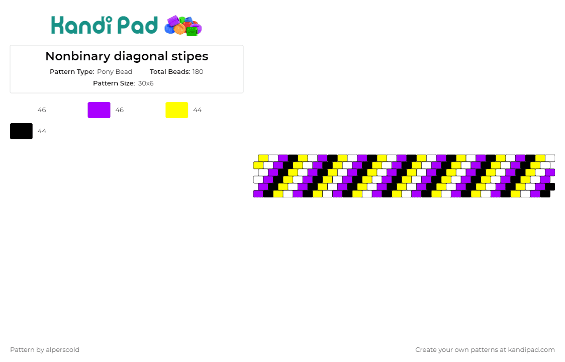 Nonbinary diagonal stipes - Pony Bead Pattern by alperscold on Kandi Pad - nonbinary,pride,stripes,cuff
