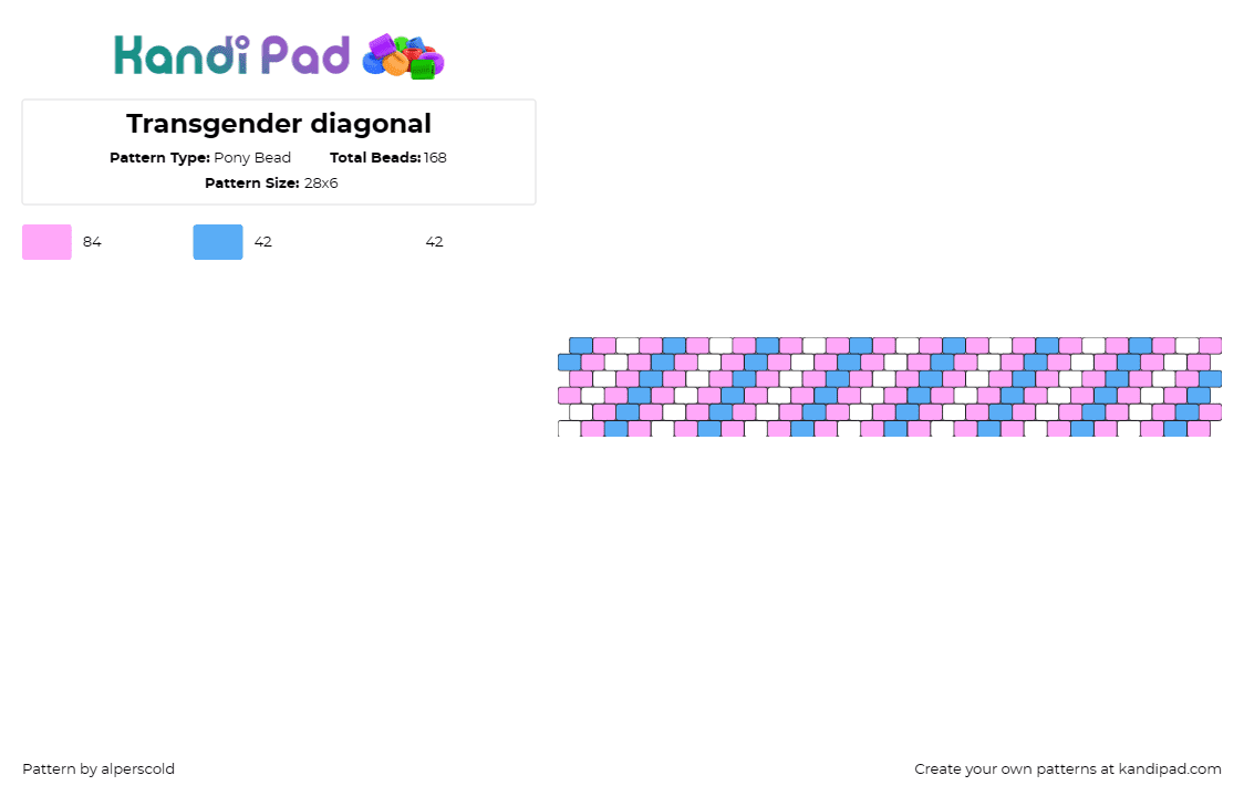 Transgender diagonal - Pony Bead Pattern by alperscold on Kandi Pad - transgender,pride,diagonal,stripes,cuff,pink,blue