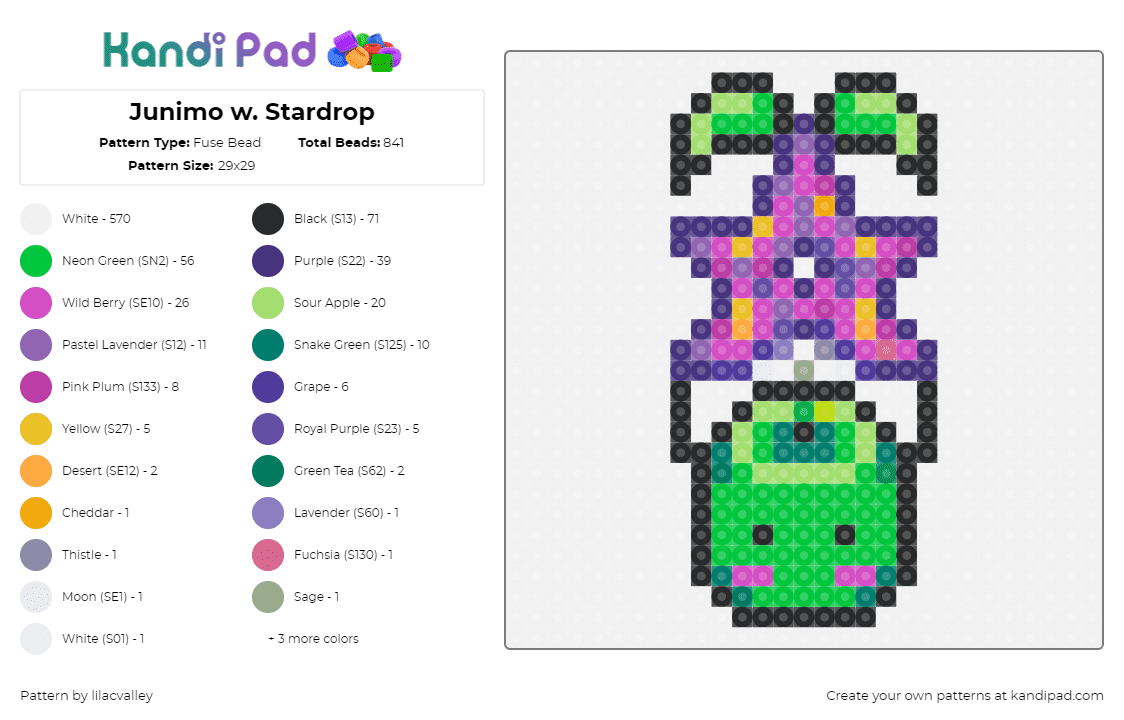 Junimo w. Stardrop - Fuse Bead Pattern by lilacvalley on Kandi Pad - junimo,stardrop,stardew valley,character,cute,video game,green,purple