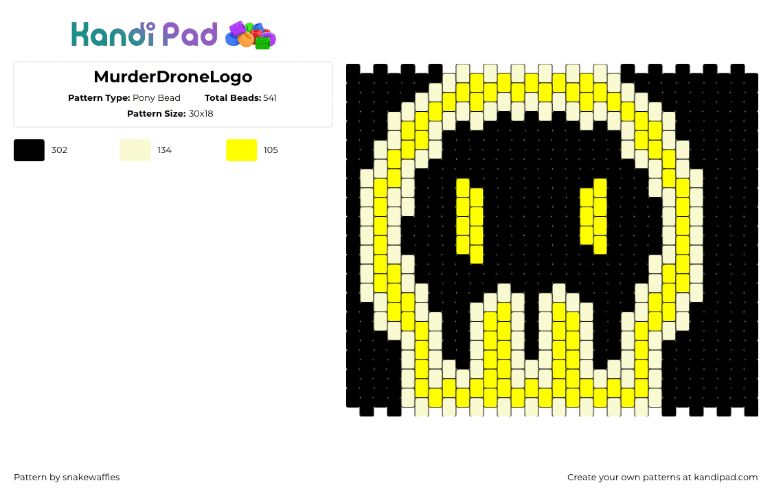 MurderDroneLogo - Pony Bead Pattern by snakewaffles on Kandi Pad - murder drones,logo,animation,tv show,skull,spooky,panel,dark,black,yellow