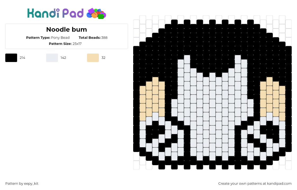 Noodle bum - Pony Bead Pattern by eepy_kit on Kandi Pad - corgi,booty,dog,animal,butt,silly,black,white