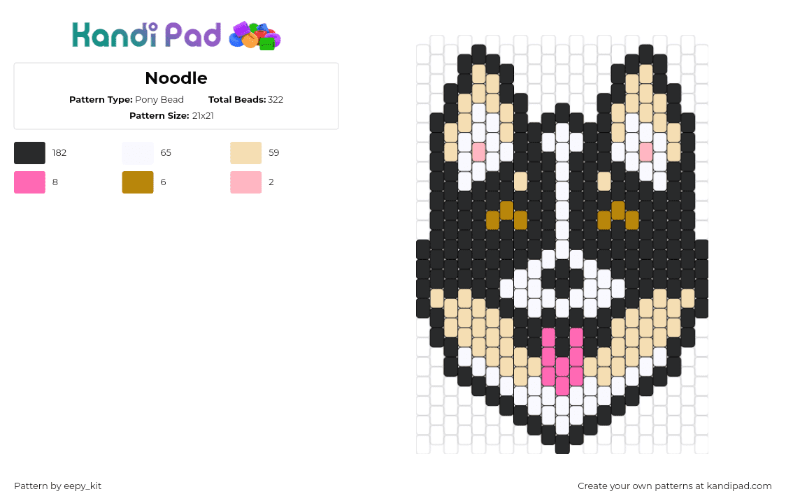 Noodle - Pony Bead Pattern by eepy_kit on Kandi Pad - corgi,dog,animal,pet,tongue,cute,black,white,tan