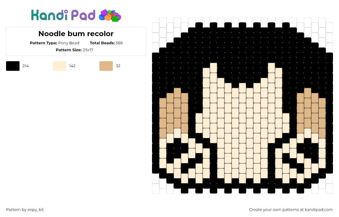 Noodle bum recolor - Pony Bead Pattern by eepy_kit on Kandi Pad - corgi,dog,booty,animal,pet,butt,cute,silly,tan,black