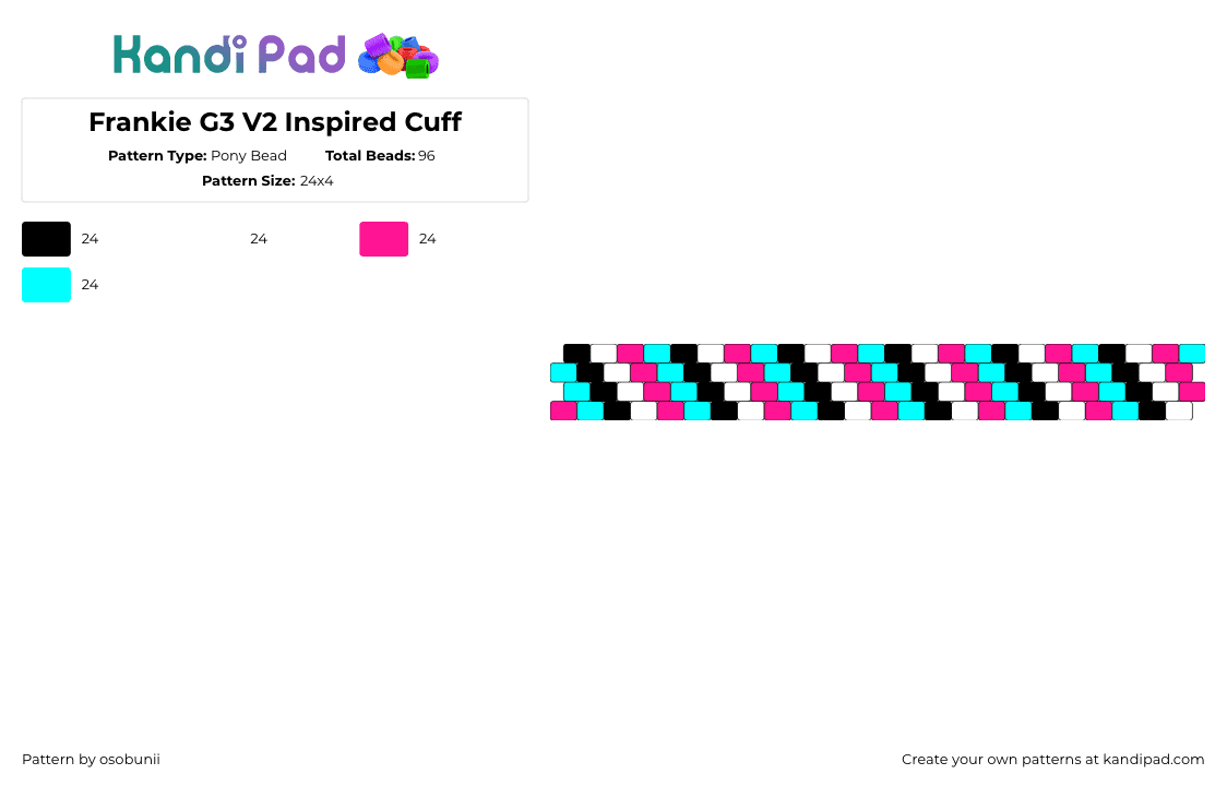 Frankie G3 V2 Inspired Cuff - Pony Bead Pattern by osobunii on Kandi Pad - frankie,monster high,diagonal,stripes,cuff,bracelet,pink,light blue,black