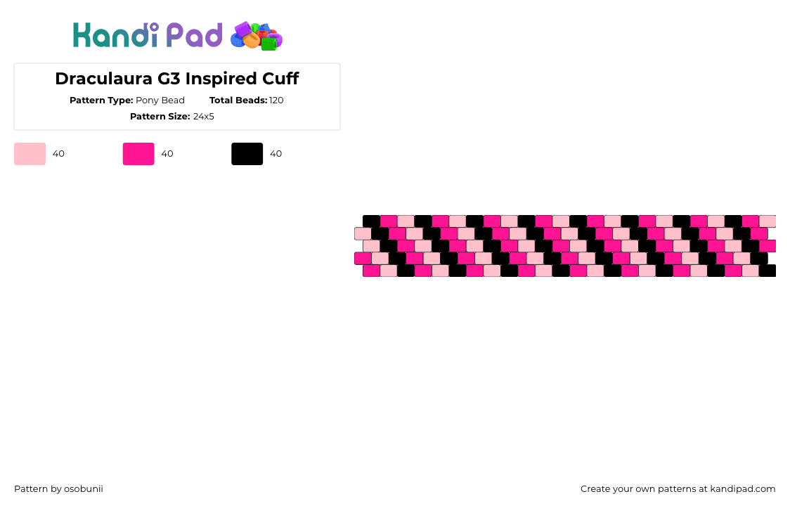 Draculaura G3 Inspired Cuff - Pony Bead Pattern by osobunii on Kandi Pad - draculaura,monster high,diagonal,stripes,cuff,bracelet,pink