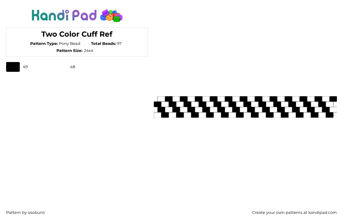 Two Color Cuff Ref - Pony Bead Pattern by osobunii on Kandi Pad - checkered,diagonal,stripes,template,simple,bracelet,cuff,black,white