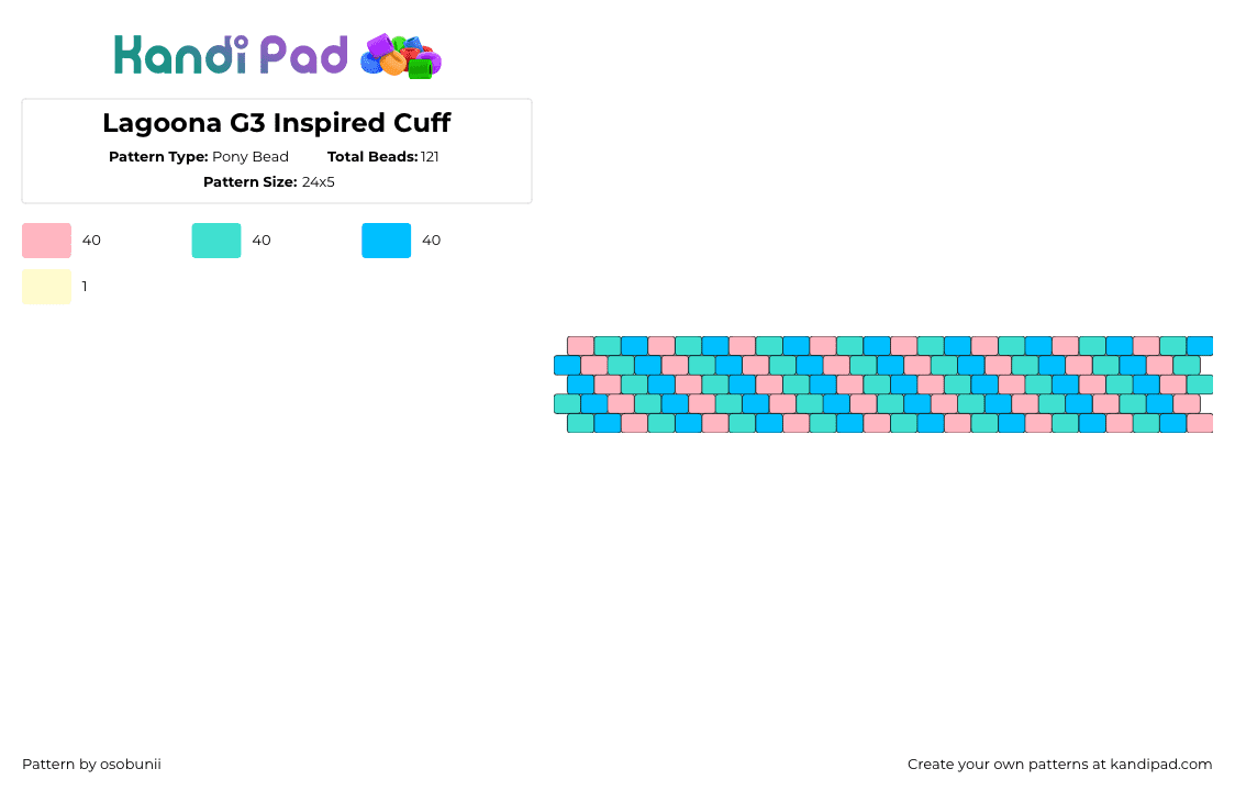 Lagoona G3 Inspired Cuff - Pony Bead Pattern by osobunii on Kandi Pad - lagona,monster high,diagonal,stripes,cuff,bracelet,pink,teal,light blue