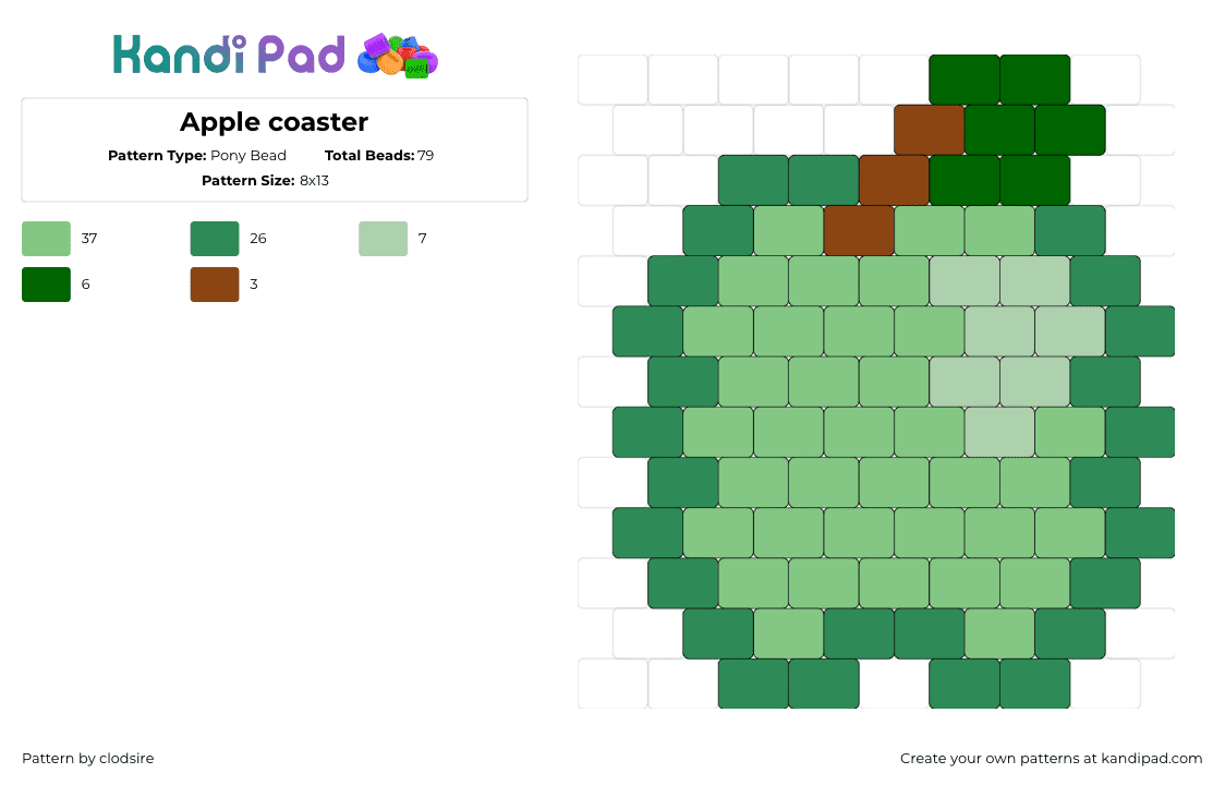 Apple coaster - Pony Bead Pattern by clodsire on Kandi Pad - apple,fruit,coaster,charm,food,green