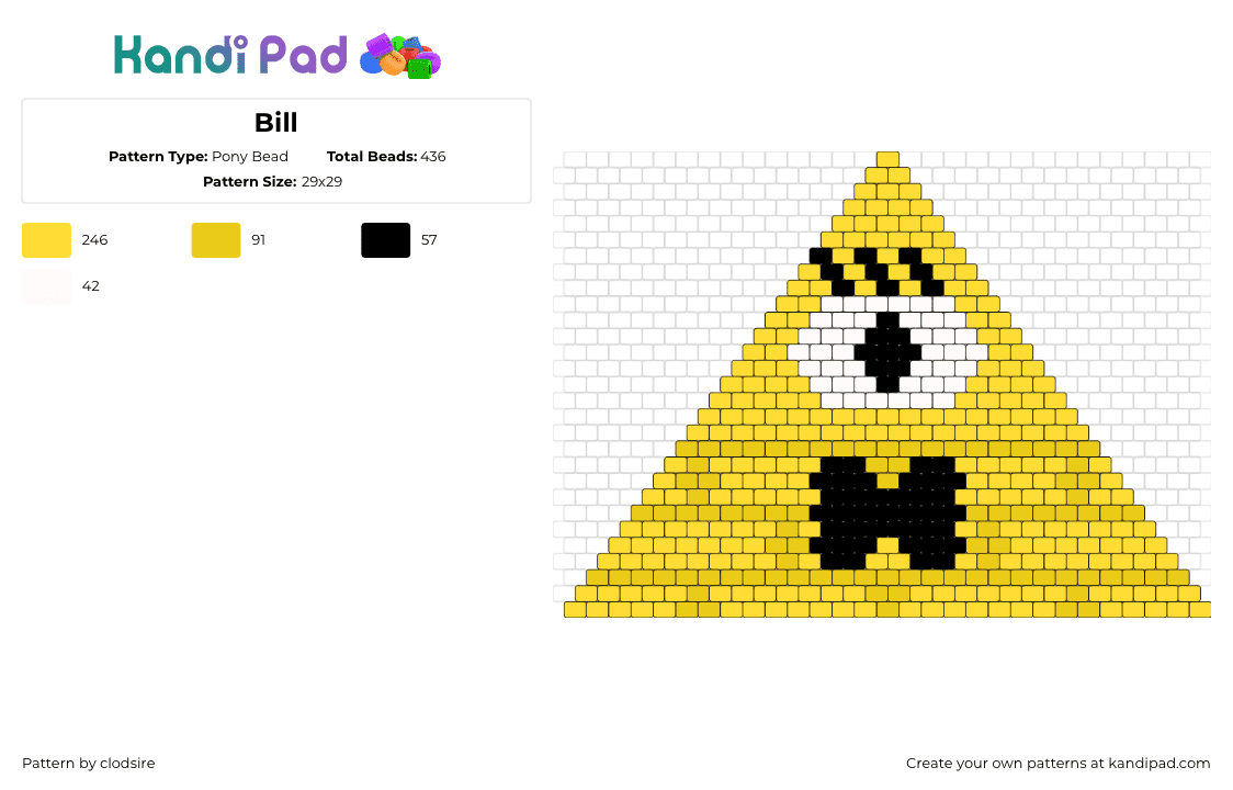 Bill - Pony Bead Pattern by clodsire on Kandi Pad - bill cypher,gravity falls,character,pyramid,cyclops,animation,tv show,yellow