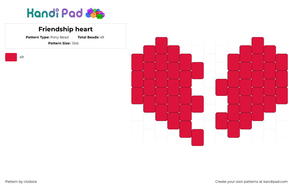 Friendship heart - Pony Bead Pattern by clodsire on Kandi Pad - heart,love,friendship,broken,charm,red