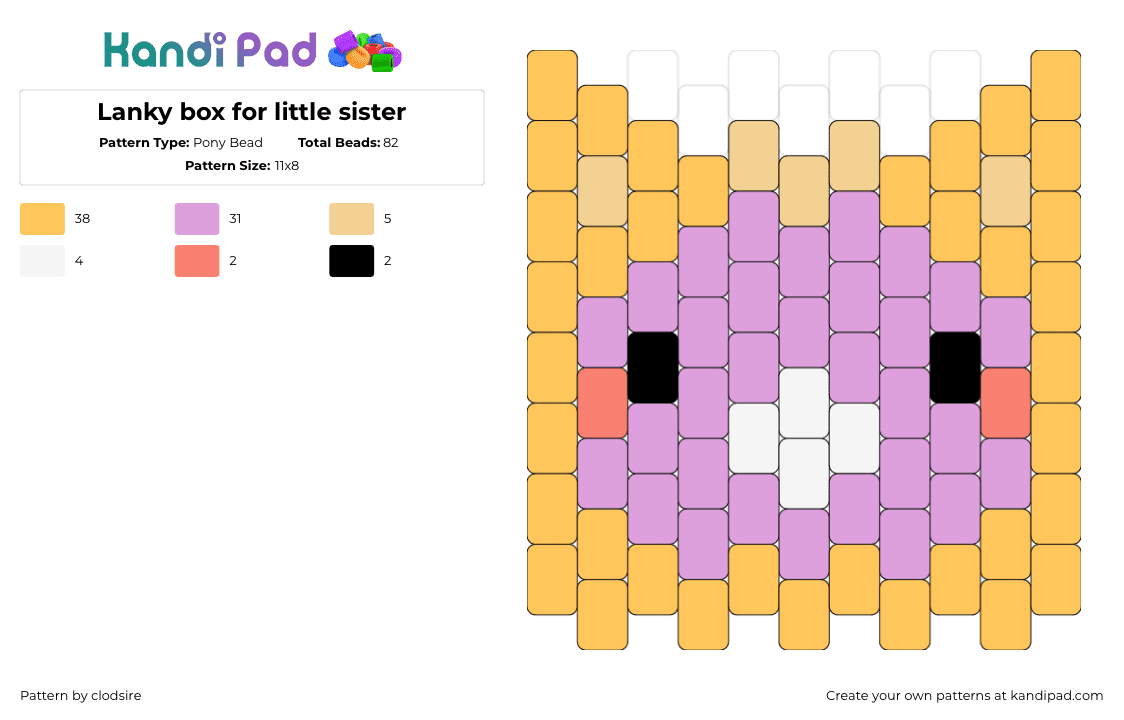 Lanky box for little sister - Pony Bead Pattern by clodsire on Kandi Pad - lankybox,youtube,charm,streamer,purple,pink,tan,orange