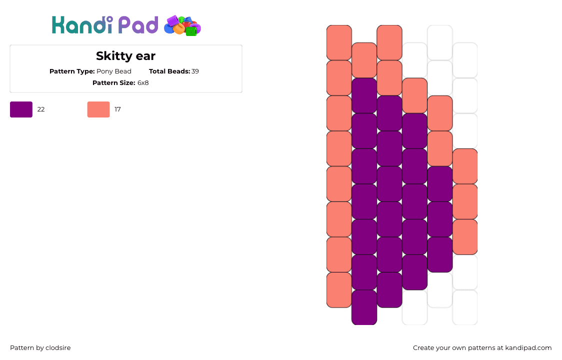 Skitty ear - Pony Bead Pattern by clodsire on Kandi Pad - 