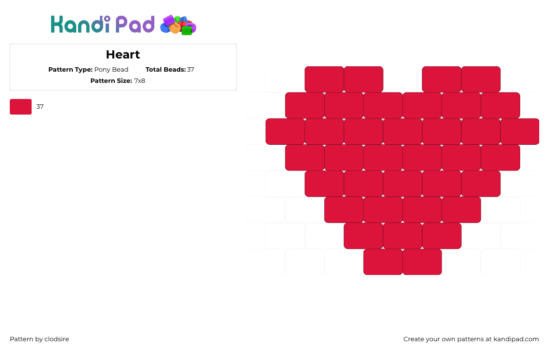 Heart - Pony Bead Pattern by clodsire on Kandi Pad - 