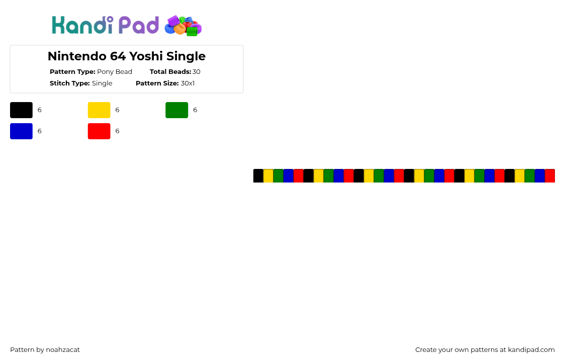 Nintendo 64 Yoshi Single - Pony Bead Pattern by noahzacat on Kandi Pad - yellow,green,purple,red