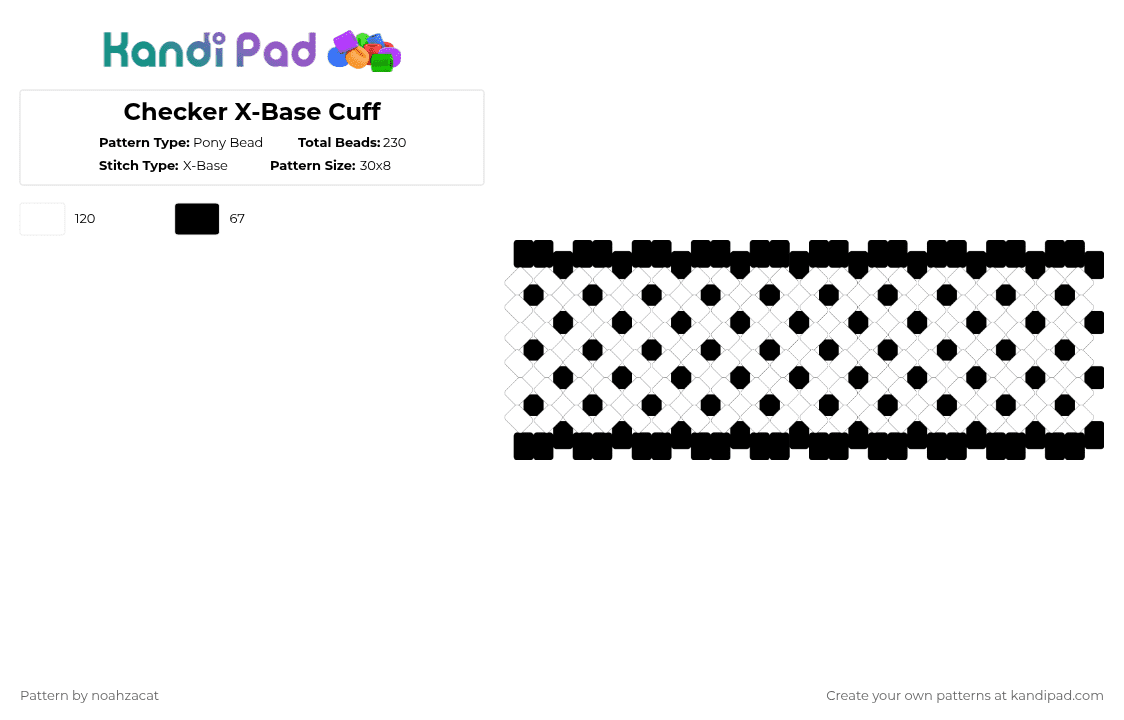 Checker X-Base Cuff - Pony Bead Pattern by noahzacat on Kandi Pad - black,white,checker,xbase,cuff,blackandwhite