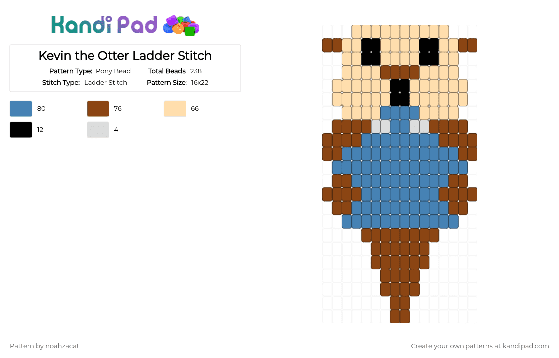 Kevin the Otter Ladder Stitch - Pony Bead Pattern by noahzacat on Kandi Pad - kevin,otther,cute,character,animal,red,blue,naturalhabitatshorts,kevintheotter,otter,keychain