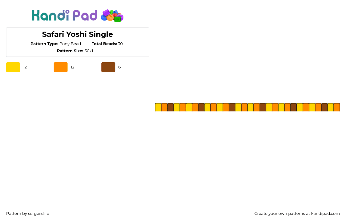 Safari Yoshi Single - Pony Bead Pattern by sergeiislife on Kandi Pad - safari,yoshi,nintendo,single,bracelet,yellow,orange