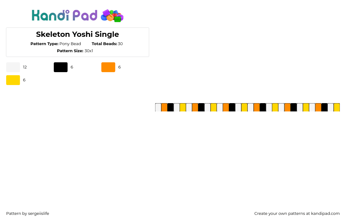 Skeleton Yoshi Single - Pony Bead Pattern by sergeiislife on Kandi Pad - single,bracelet,yoshi,nintendo,orange,yellow,white