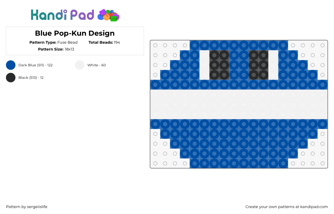 Blue Pop-Kun Design - Fuse Bead Pattern by sergeiislife on Kandi Pad - pop kun,popn music,note,gaming,konami,blue,white