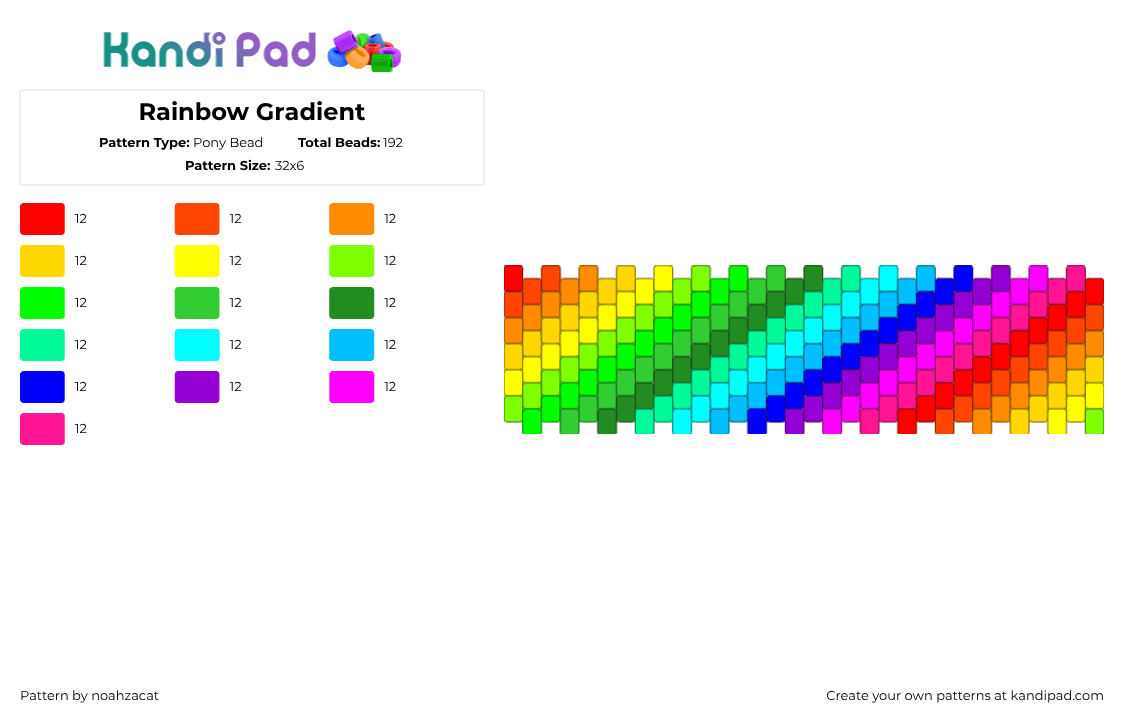 Rainbow Gradient - Pony Bead Pattern by noahzacat on Kandi Pad - gradient,rainbow,yellow,light blue,purple,colorful
