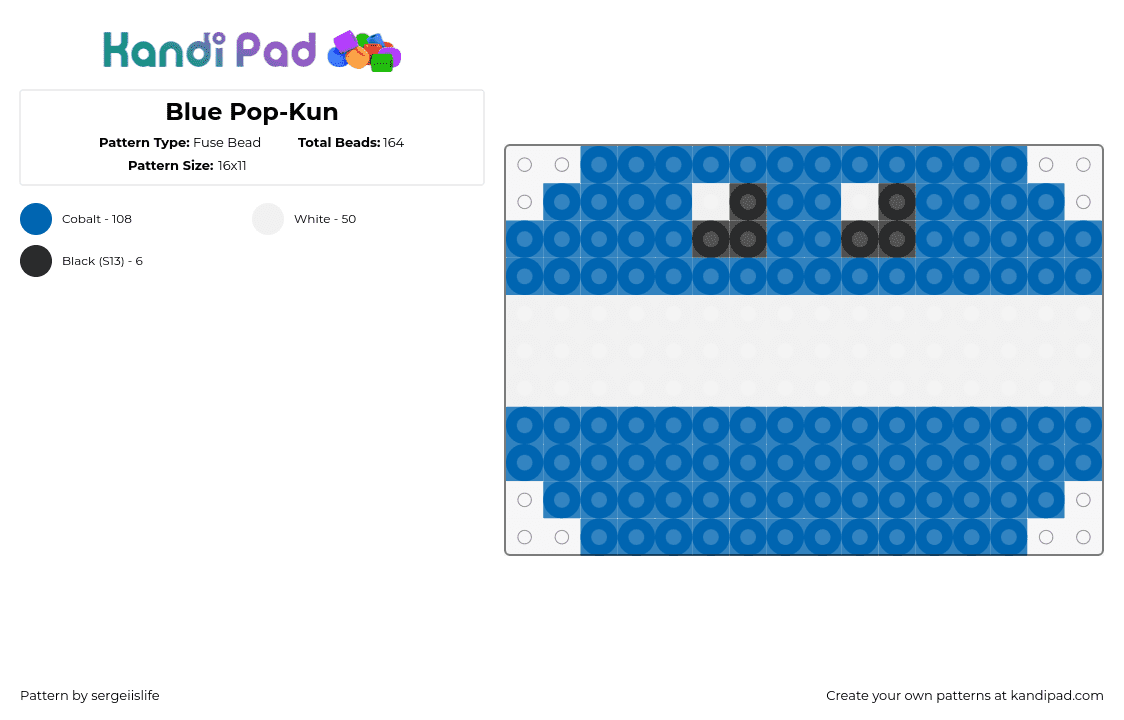 Blue Pop-Kun - Fuse Bead Pattern by sergeiislife on Kandi Pad - pop kun,popn music,note,gaming,konami,blue,white