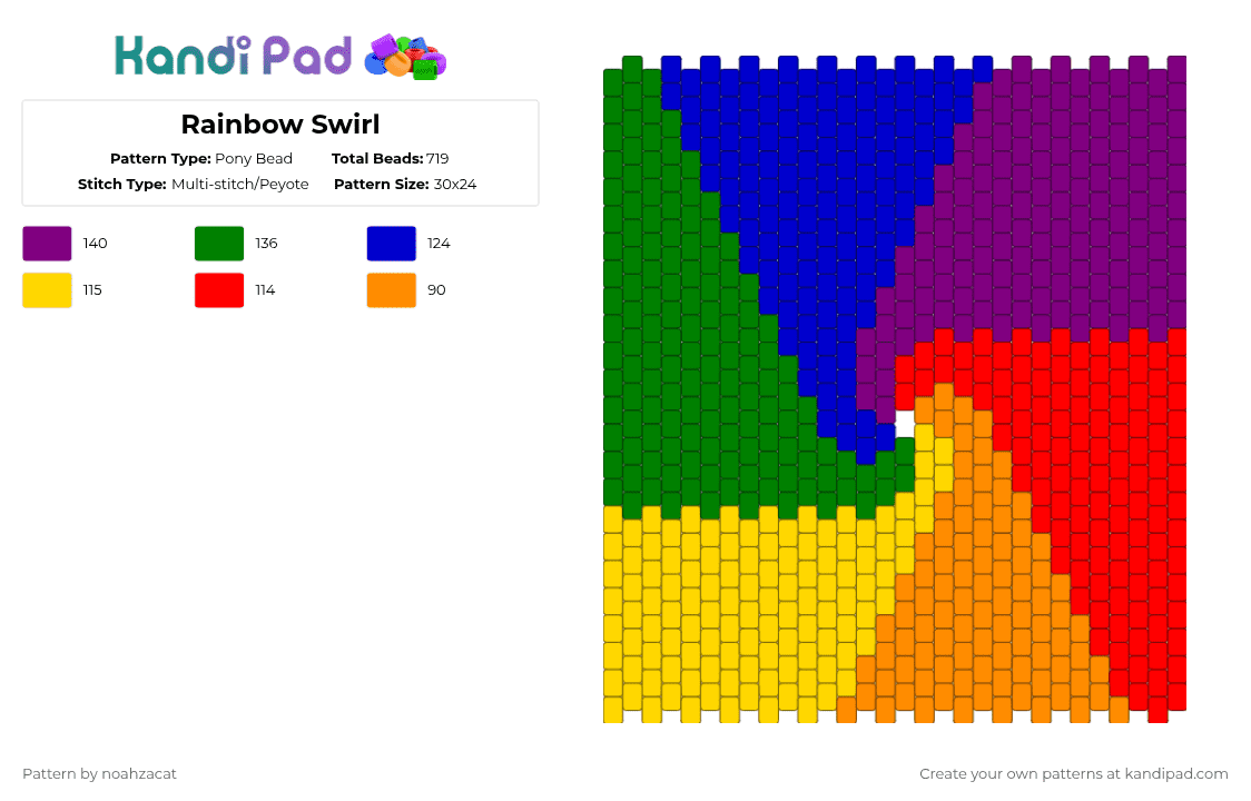 Rainbow Swirl - Pony Bead Pattern by noahzacat on Kandi Pad - purple,red,colorful,rainbow,swirling,bored,ponybead