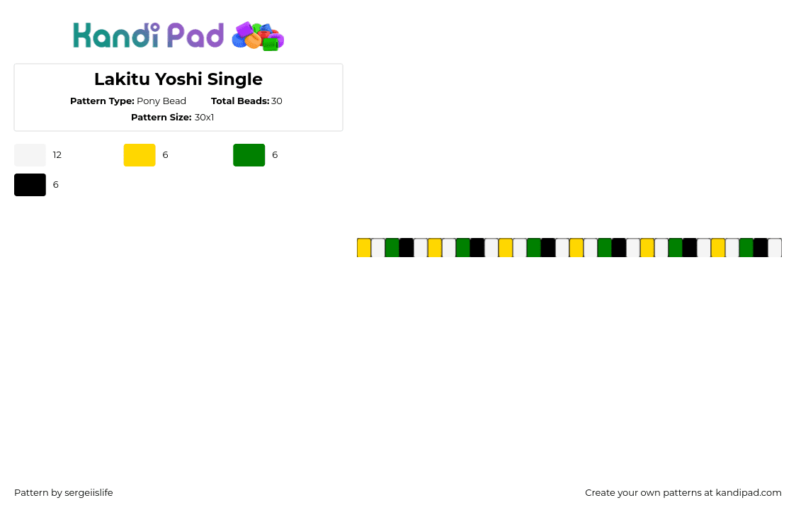 Lakitu Yoshi Single - Pony Bead Pattern by sergeiislife on Kandi Pad - lakitu,yoshi,nintendo,single,bracelet,yellow,green