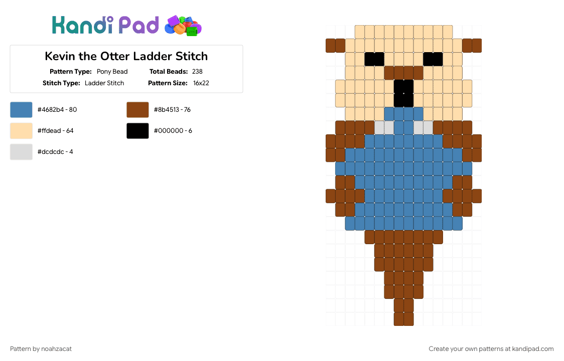 Kevin the Otter Ladder Stitch - Pony Bead Pattern by noahzacat on Kandi Pad - animal, blue, character, cute, kevin, kevintheotter, keychain, naturalhabitatshorts, otter, otther, red