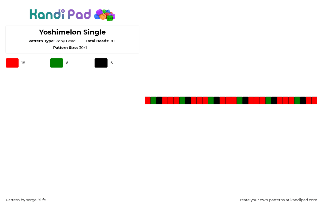 Yoshimelon Single - Pony Bead Pattern by sergeiislife on Kandi Pad - watermelon,yoshi,nintendo,single,bracelet,red,green