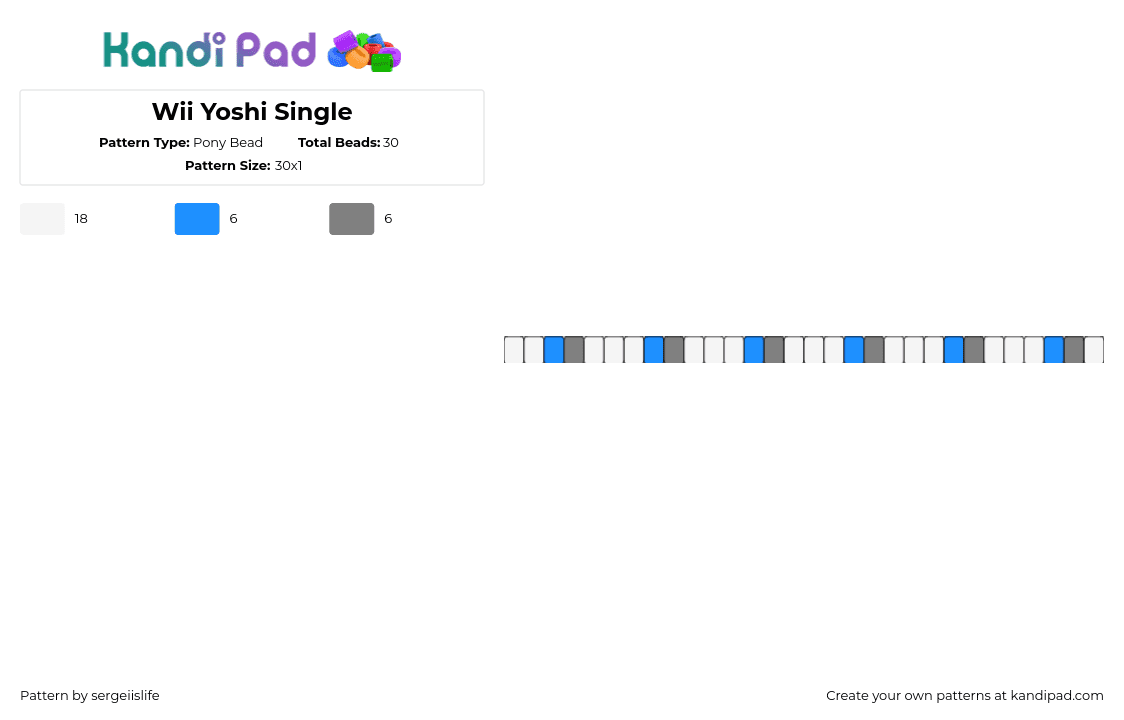Wii Yoshi Single - Pony Bead Pattern by sergeiislife on Kandi Pad - wii,yoshi,nintendo,single,bracelet,white,blue