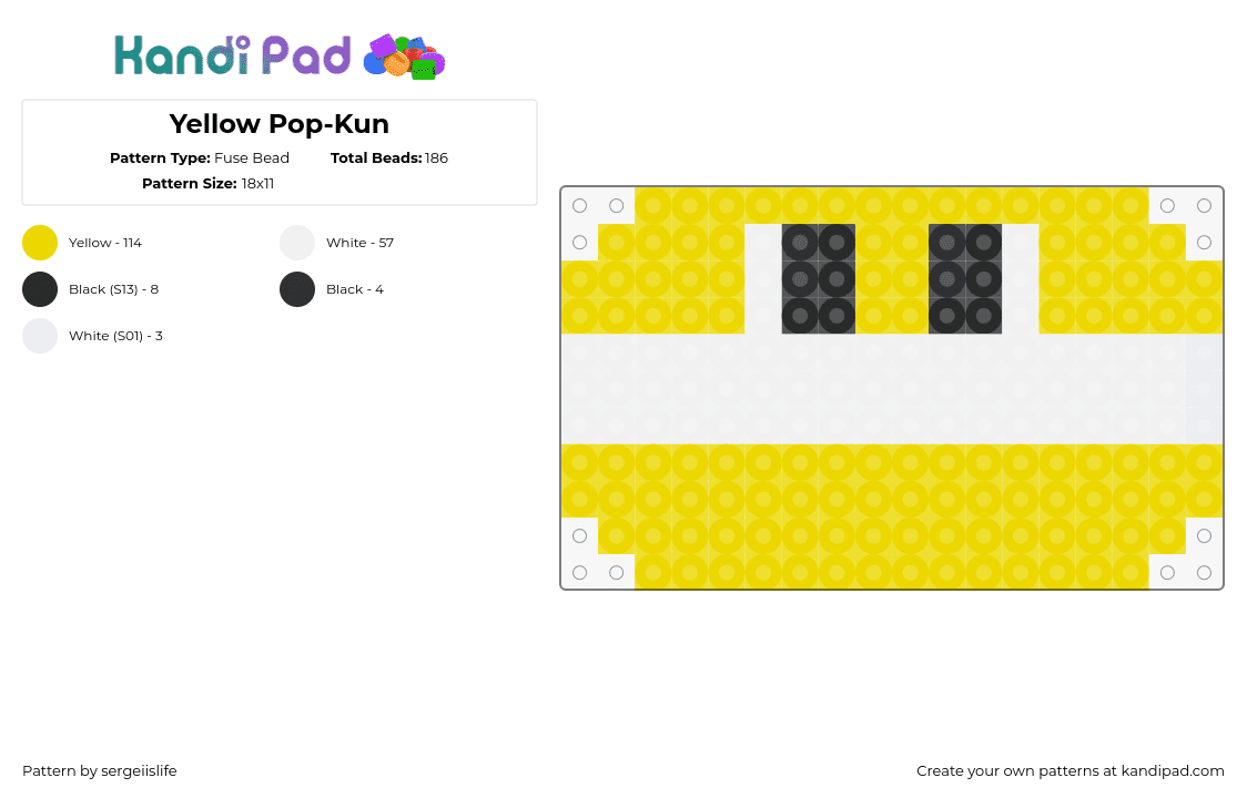 Yellow Pop-Kun - Fuse Bead Pattern by sergeiislife on Kandi Pad - pop kun,popn music,note,gaming,konami,yellow,white