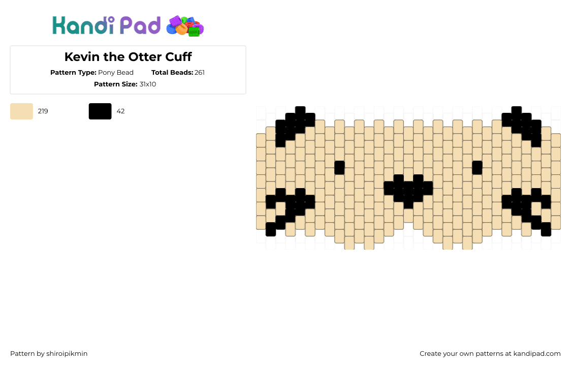 Kevin the Otter Cuff - Pony Bead Pattern by shiroipikmin on Kandi Pad - kevin,otter,natural habitat,face,character,animal,cuff,cute,tan,black