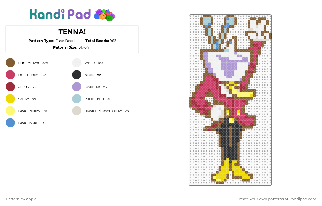 TENNA! - Fuse Bead Pattern by apple on Kandi Pad - tan,pink