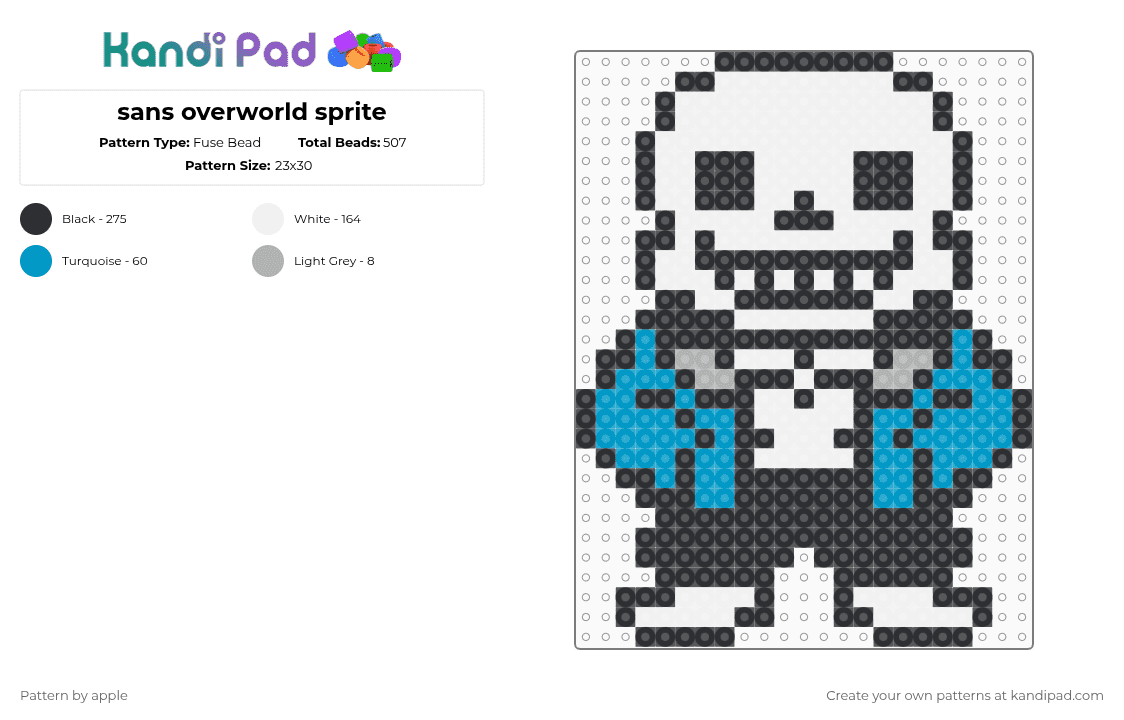 sans overworld sprite - Fuse Bead Pattern by apple on Kandi Pad - black,white,light blue