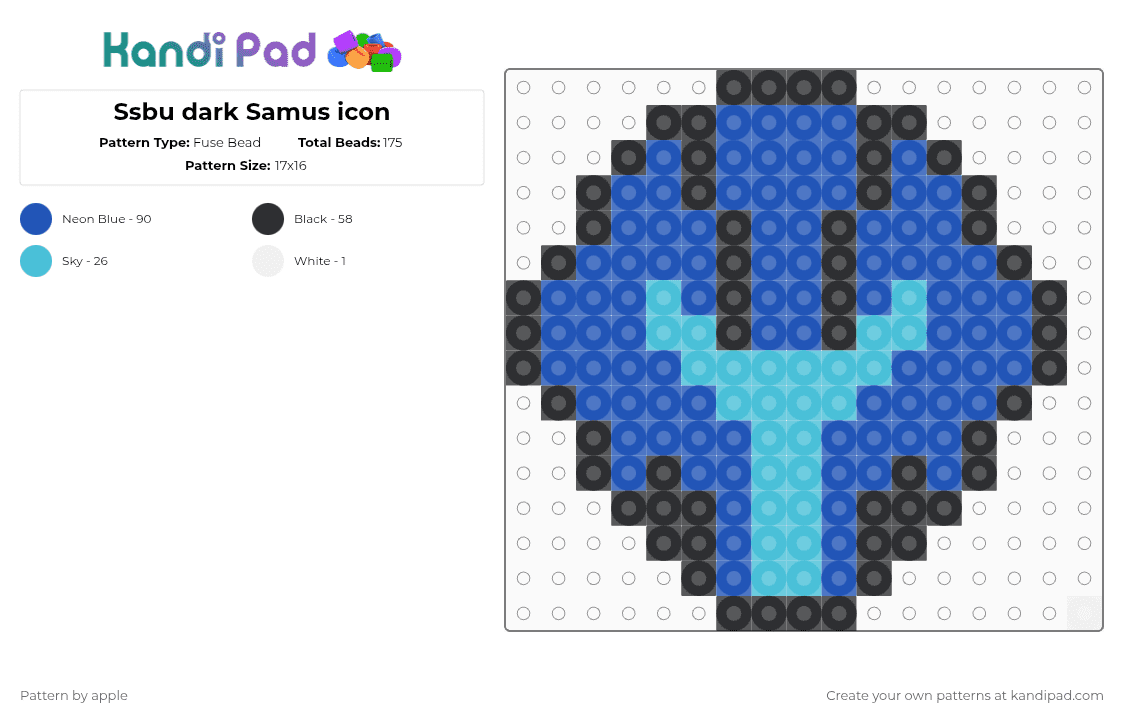 Ssbu dark Samus icon - Fuse Bead Pattern by apple on Kandi Pad - blue