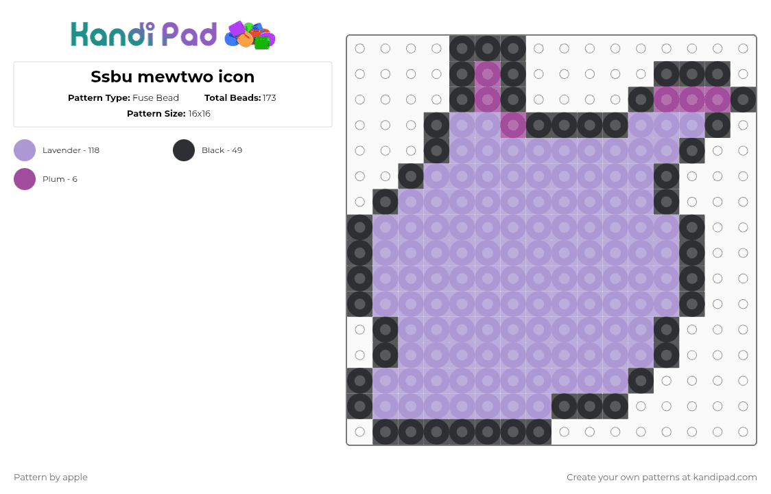 Ssbu mewtwo icon - Fuse Bead Pattern by apple on Kandi Pad - black,pink