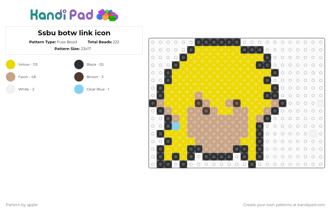 Ssbu botw link icon - Fuse Bead Pattern by apple on Kandi Pad - yellow,beige