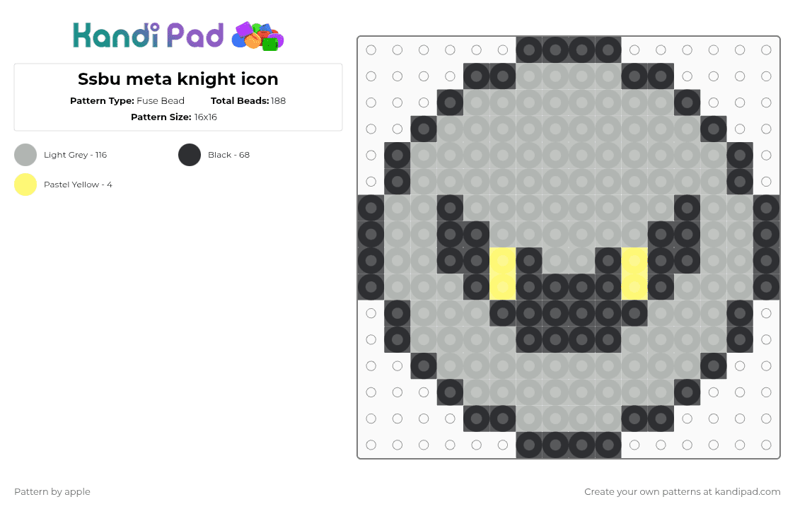Ssbu meta knight icon - Fuse Bead Pattern by apple on Kandi Pad - beige