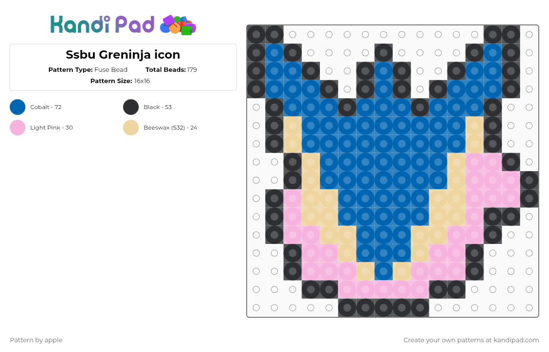 Ssbu Greninja icon - Fuse Bead Pattern by apple on Kandi Pad - blue