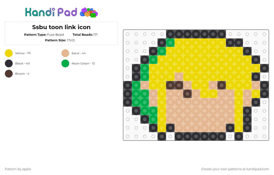 Ssbu toon link icon - Fuse Bead Pattern by apple on Kandi Pad - yellow,beige