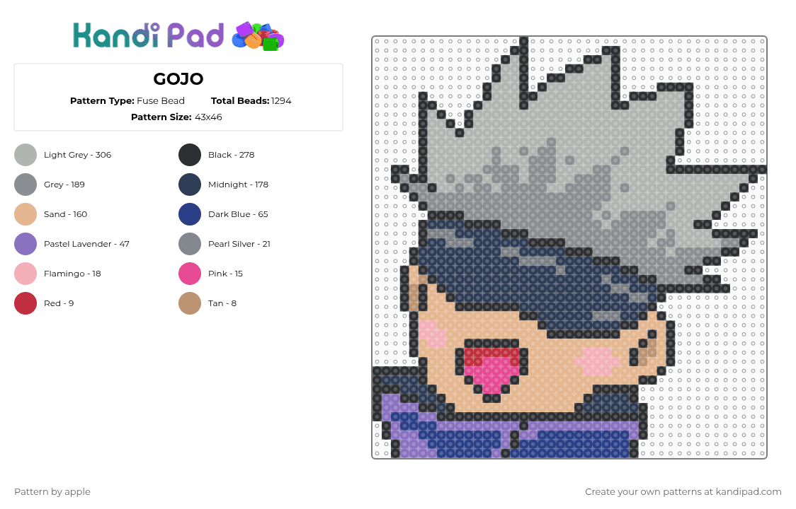GOJO - Fuse Bead Pattern by apple on Kandi Pad - purple,beige,gray
